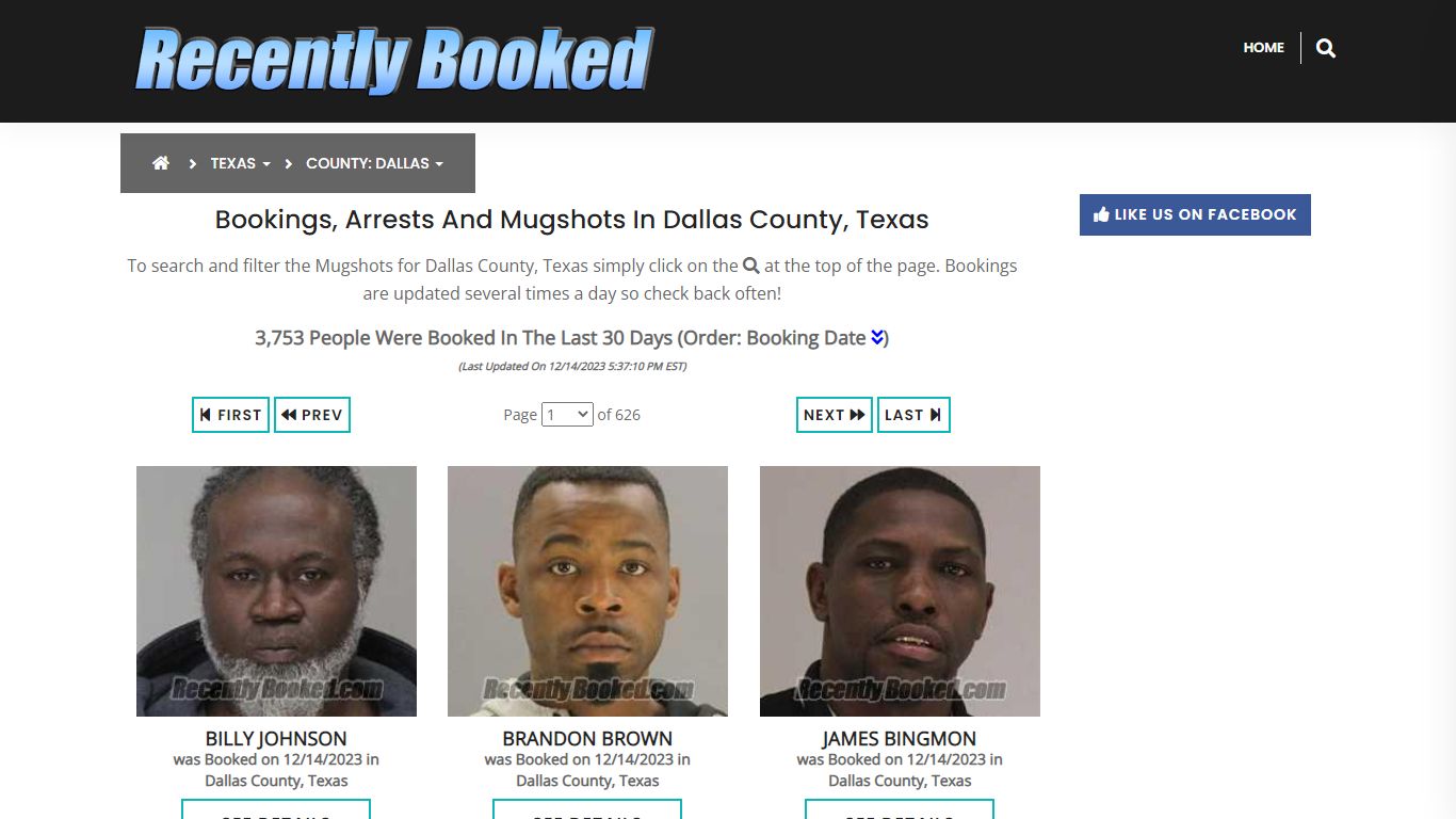 Recent bookings, Arrests, Mugshots in Dallas County, Texas